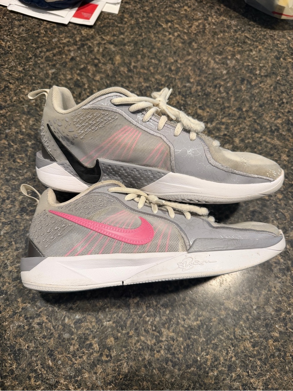 Nike Sabrina Big Boys Gray Low-Top Sneakers with Pink and Black Swooshes